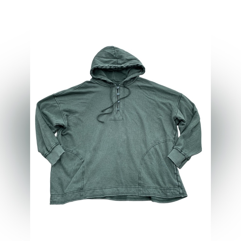 Aerie Size Large Beach Weekend Green Coastal Henley Oversized Slouchy Hoodie